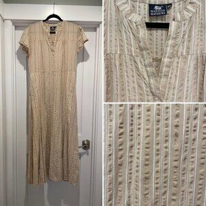Madison Mathews Tan and White Maxi Dress